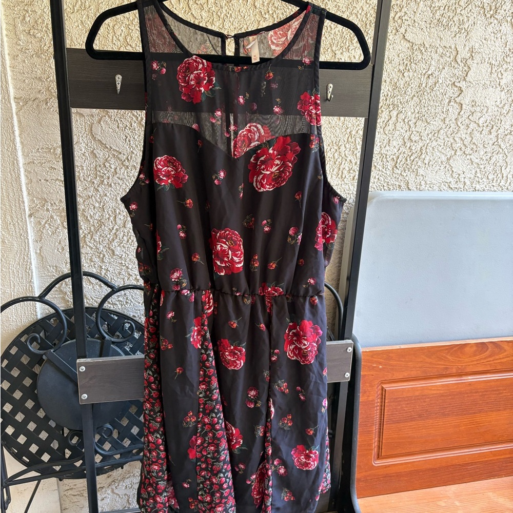 Floral Black and Red Dress